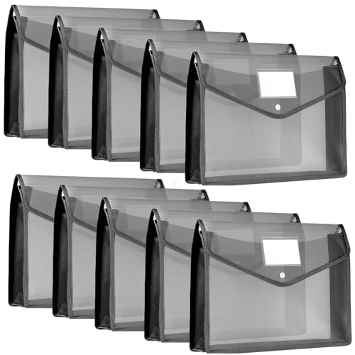 10 Pieces Plastic Expanding File Folders, Grey, Horizontal