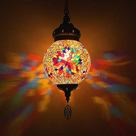 AIBOTY Turkish Pendant Lights, Classic Mosaic Lamps Handmade Primary Color Glass Moroccan Lanterns Hanging Lights 8" Width for Restaurant,I Cover