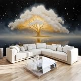 Carta da Parati Fotografica in tessuto non tessuto Fantasia Cielo Stellato Scintillio Albero Gigante, Carta da Parati 150 x 105 cm per cameretta dei Bambini Camera da Letto Soggiorno Bagno, Nero