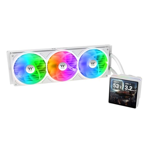 Image of Thermaltake TH360 V3 Ultra ARGB CPU Liquid Cooler; Intel /AMD; 1x360mm 500~2500rpm Single Frame ARGB Fan; 3.95 inch TFT 720x720p LCD; Rotatable Pump Head; TT LCD Screen Control; Snow; CL-W476-PL12SW-A