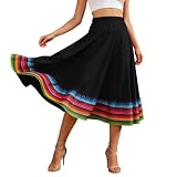 Flamenco, gonna da donna, spagnola, colorata, gonna da ballo, gonna lunga swing, gonna in tulle, elegante linea ad A, gonna a pieghe, Q nero., XXXL