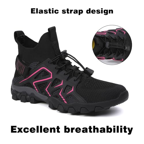 VTASQ Wanderschuhe Herren Damen Trekkingschuhe Leichte Outdoor Sneaker atmungsaktiv Bergschuhe rutschfeste Schuhe Straßenlaufschuhe Sportschuhe für Camping Reisen Unisex Schwarze Rose 41 EU