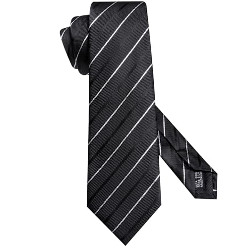 Image of Dubulle Mens Tie and Lapel Pin Paisley Black White Striped Floral Necktie for Men Pocket Square Cufflinks Wedding Party