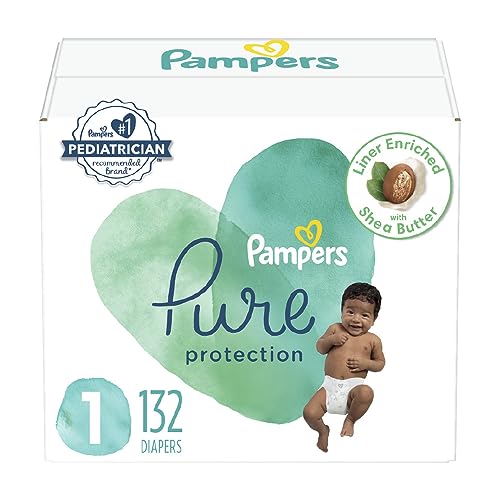 Pampers Pure Protection Diapers - Size 1, 132 Count, Hypoallergenic Premium Disposable Baby Diapers