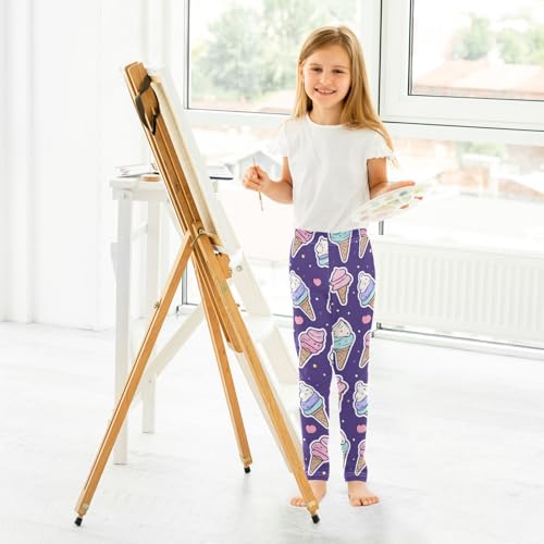 ALAZA Girls' Leggings Children's Yoga Pants Skinny Printed Dance Cartoon Ice Cream Purple Comfortable 4T4