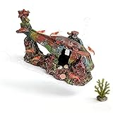 Voralis Aquarium Helicopter Ruins Ornament, Realistic Resin Stone Landscaping Decor, Safe Hiding Shelter for Fish Shrimp & Turtles, Ideal for Freshwater Saltwater Tank Aquascape