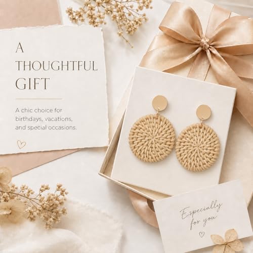 Image of Handmade Raffia Rattan Boho Earrings Summer Beach Vacation Jewelry
