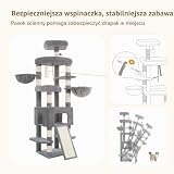 Drapak dla kota Heybly XXL 210 cm, bardzo wysoki, dla dużych kotów domowych, solidna wieża dla kota z 2 koszami, legowisko dla kota, platformy, szeroka deska do drapania z sizalu, Jasnoszary HCT063W
