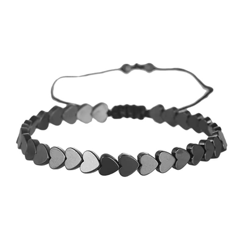 Healing Hematite Black Matte Beads Stretch Bracelet Geometric Love Heart Round Bead Yoga Chakra Meditation Relax Anxiety Adjustable Bracelets Jewelry Gift for Women Men