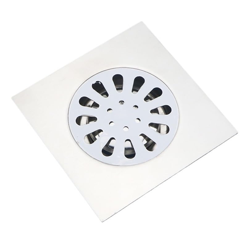 Duschbad-Bodenablauf mit Abflussventil, Quadratischer Bodenablauf aus Edelstahl, 150 mm x, mit Haarsieb