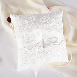 Wedding Ring Pillow, Lace Pearl Ivory Ring Bearer Cushion for Wedding Party Wedding Ring Pillow Lace Pearl Ivory Ring Bearer Cushion for Wedding Party