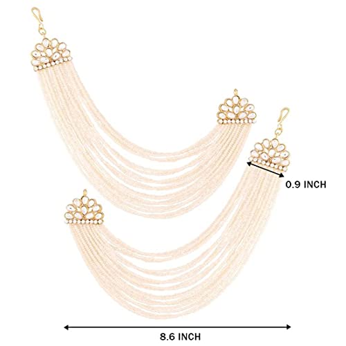 I Jewels Gold Plated Indian Wedding Bollywood Multi Strand Ear Chain With Pearl For Women (E2882) 6