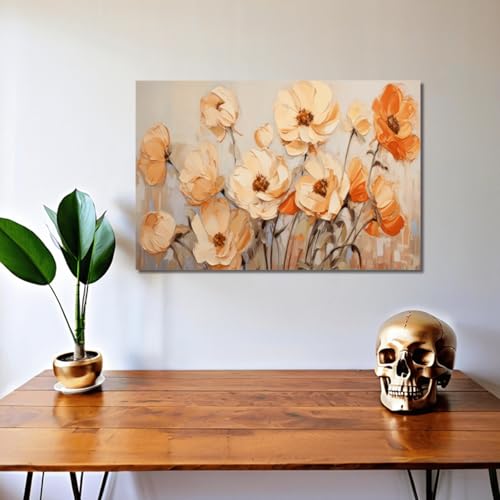 Toile moderne orange pour un salon élégant : tableau de fleurs LSYALUCK 60x105cm avec cadre