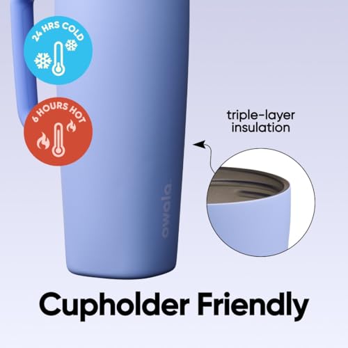 Image of Owala SmoothSip Slider Stainless Steel Insulated Travel Mug with Handle, 100% Leak Proof, For Hot and Cold Drinks, Travel Friendly with Sliding Lock Lid, 24 oz, BPA Free, Leak Proof, Out of the Blue