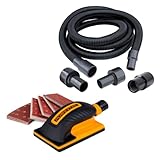 POWERTEC Dust Collection Hose Attachment w/Vacuum Sanding Block Set, Hook and Loop Sandpaper (40, 80, 120, 180, 240 Grit, 10 Each) for Woodworking, Sanding Tool for Auto Body, Paint, Drywall