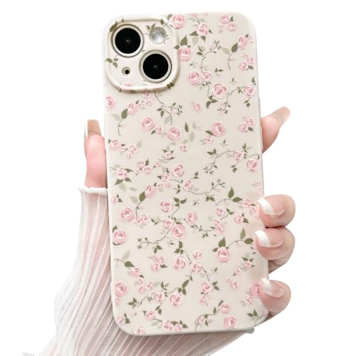 NITITOP Compatible with iPhone 15 Case Cute Flower for Women Girls Floral Rose Design Vintage Shockproof Soft Girly Slim TPU Fashion Protective Phone Cover - Light Pink by NITITOP - Used condition - US$7.18