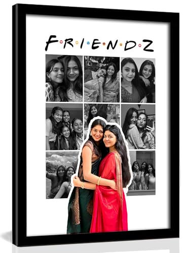 Image of Personalized FRIENDZ Theme Collage Photo Frame | Customised Gift for Best Friends, Girls, Boys, Couple, Cousins & Family | Birthday, Anniversary, Farewell, Wedding | Glare-Free Laminated Wooden Frame | Sizes A5 /A4 /A3