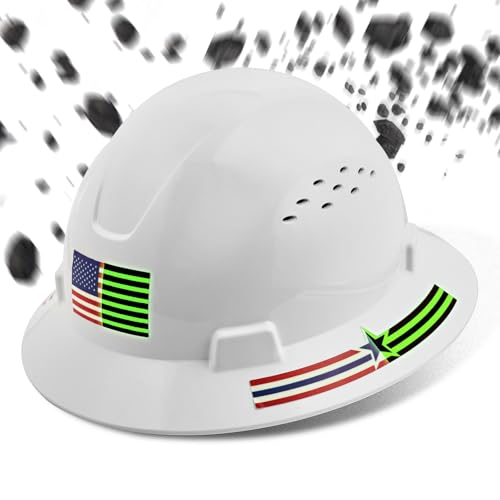 LOHASTOUR Full Brim Hard Hat with Glow in The Dark Stickers OSHA Construction Work Approved, Vented Hard Hat with Glow Stickers,Class C, White