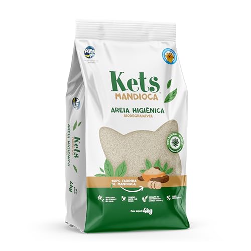 Areia Higiênica Granulado de Mandioca, Pacote com 4kg, Linha Kets, Alfapet.