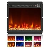 SOARS Cheminée Electrique 1500W, Fausse Cheminée Decorative Encastrée, Effet Flamme LED 8 Couleurs, 3 Luminosités, Chauffage 17 32℃, Télécommande, Minuterie (49,1 x 12,3 x 45 cm)