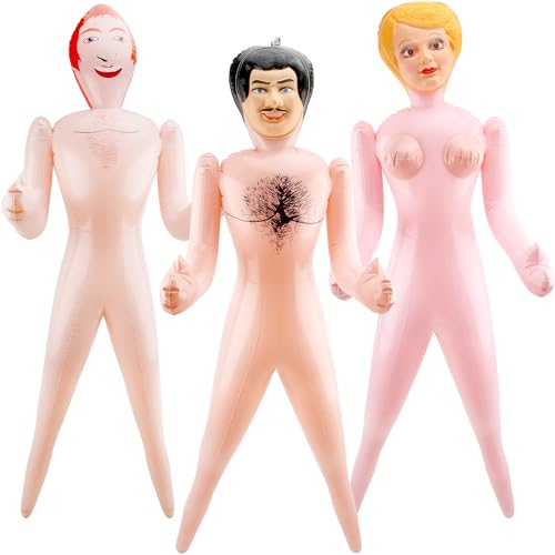 Drayear 3 Pack 59 Inch Funny Inflatable Doll Life Size Blow Up Tricky Doll for Halloween Gag Prank Props Tricky Game Bachelorette Hawaiian Beach Party, 3 Styles