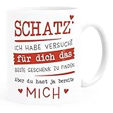 Moonworks® Kaffee-Tasse Schatz ich habe versucht für dich das beste Geschenk zu finden Geschenkidee Liebe weiß Keramik-Tasse