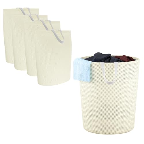 Image of Kuber Industries Pack of 5 Polyester Mesh Foldable Laundry Bag for Clothes with Handle | Dirty Dress Basket for Cloth Storage | Waste /Used Clothes Bin for Iron | Kids Toys Hamper | YZ-5-3 | Beige