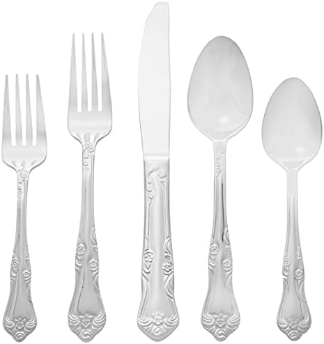 Oneida Azalea 20 Piece Everyday Flatware, Service for 4, 18/0 Stainless Steel, Silverware Set, Dishwasher Safe, Silver