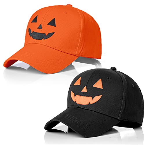 Chapeau de baseball Halloween unisexe réglable : lot 2 casquettes amusantes broderie citrouille