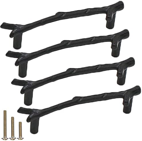 ESreake 4Pcs Large Vintage Tree Twig Branch Cabinet Knobs Pulls Handles,Zinc Alloy Drawer Pull Handle for Farmhouse Cabin Mountain House Kitchen Cupboard Wardrobe (4 Pack, Hole Distance 5", Black)