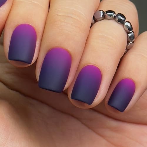 CurvLife Short Square Ombre Press On Nails, Frosted Purple Pink, Soft Gel