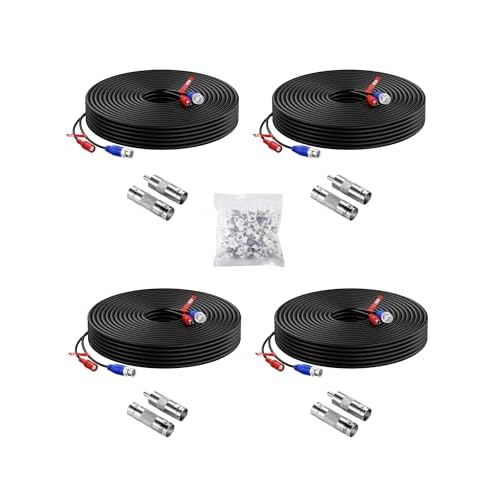 Anlapus Paquete 4pcs Cable 20m/65 pies de BNC Video Fuente de Alimentación para Kit CCTV Cámara de Vigilancia DVR Sistema Seguridad Hogar (4 pack ne