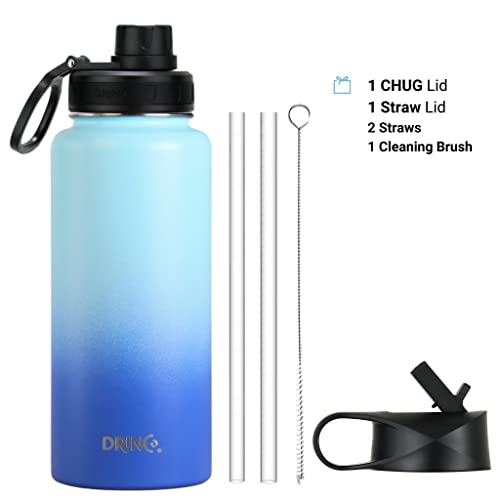 Image of Drinco Stainless Steel Water Bottle Spout Lid Vacuum Insulated Double Wall Water Bottle Wide Mouth Leak Proof Keep Cold Sport Camping Hiking (32oz Morning Sky Blue)