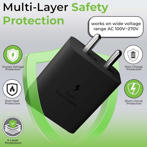 Image of UltraProlink 25W Fast Charger Adapter|Compatible with Samsung Galaxy S /A /M /F /Z Series S25 /S24 /S23 /S22 /S21 /21FE /S20 /M14 5G /M34 /M54 /M53 5g /M33 /M13 /A34 /A54 5G,F15|BIS Certified|Type C PPS PD 3.0|UM1347C