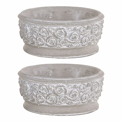 LOLAhome Set de 2 maceteros de pie con Flores de Cemento Beige de Ø 20x9 cm