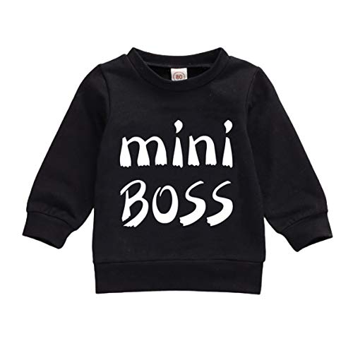 Toddler Baby Boys Girls Mini Boss Pullover Cotton T-Shirt Casual Sweatshirt Fall Winter Outdoor Outfit (Mini Boss-Black, 18-24M)