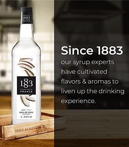 1883 Coconut Syrup - Flavored Syrup For Hot & Iced Beverages - Gluten-Free, Vegan, Non-Gmo, Kosher, Preservative-Free, Made In France | Glass Bottle 1 Liter (33.8 Fl Oz) #TOP2