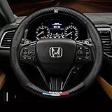 QiuFu 対応 ホンダ ハンドルカバー ステアリングホイールカバー ホイールカバー グレイス オデッセイ インフィス N-BOX CR-V アコード フィット ビンジ ジェイド シビック フルシリーズ 本革 内装 牛革 特別車専用 38cm Mサイズ ブラック [並行輸入品]