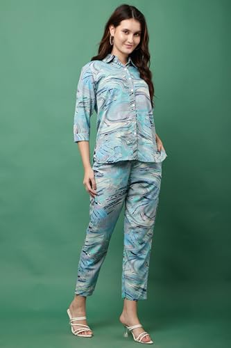 Image of JUSTHER Women's Co-ord Set | Shirt Top & Bottom Pant | Stylish Matching Set | Comfortable Fit Wear | Trendy Look Styling | Easy Movement | Perfect for Casual