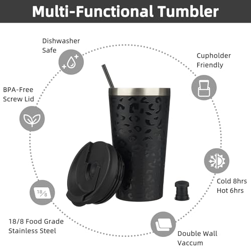Image of BJPKPK 18 oz Coffee Tumbler with Straw, Insulated Stainless Steel Cup