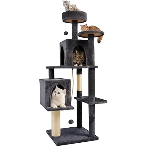 TSCOMON 59" Multi-Level Cat Tree Cat Tower for Indoor Cats, Tall Plush Rest Area with Spacious Cat Condos, Scratching Posts with Hanging Toy, Cat Furniture with House for Rest & Fun Cover