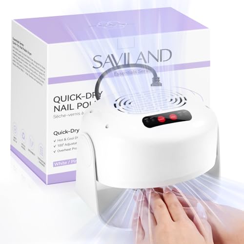 SAVILAND 600W Fast Nail Dryer: 6X Fast Drying Nail Polish Dryer for Regular Polish Nail Fan With Adjustable Angle Fingernail Dual Heating & Cooling Modes Dry Nail Dehydrator for Salon White