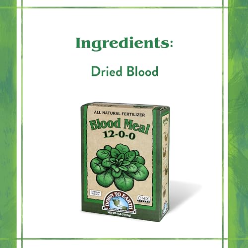 Down To Earth All Natural Fertilizers Organic Blood Meal - High Nitrogen Plant Food for Green Growth 12-0-0, 4 lb