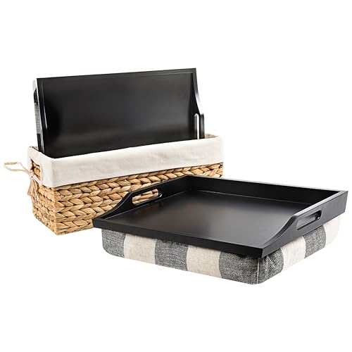 Wood Bed Tray Lap Desk with Hyacinth Basket