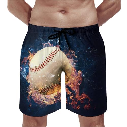 Short de bain homme avec imprimé baseball brûlant et séchage rapide