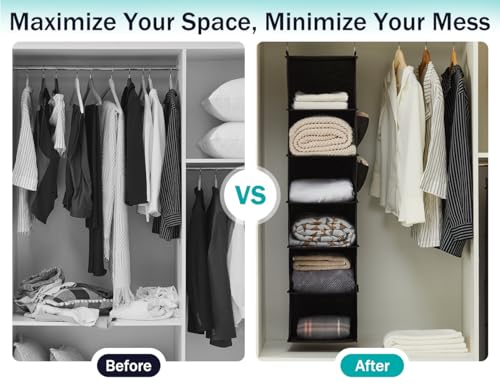Image of YOUDENOVA Hanging Closet Organizer and Storage, 6-Shelf, 2 Packs, Black