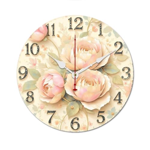 薔薇時計 花柄の文字盤 掛け時計 北欧 壁掛 木製 10in/12in 軽量 部屋飾り 人気 ギフト静音 非電波 読みやすい リビングルーム 寝室 オフィス 30*30cm