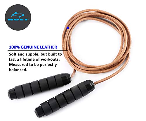 HUEY Sport Weighted 1lb Leather Jump Rope Adjustable Skipping Rope for Speed Quiet Training Boxing MMA Cardio Crossfit Fitness Workout Indoor and Outside Exercise for Beginner Kids Men and Women - Image 5