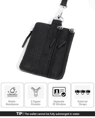 Image of BOSTANTEN Small Wallet RFID, Minimalist Zip ID Case Wallet with Lanyard Keychain, Water Resistant Card Wallets for Women & Men, Black