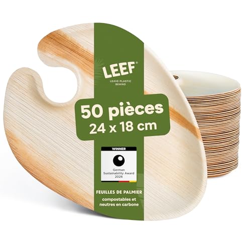Leef® assiette jetable en palmier [50pcs ⌀ 24cm] assiette barbecue comme décoration d'anniversaire [ovale] assiettes plates alternative aux assiette...